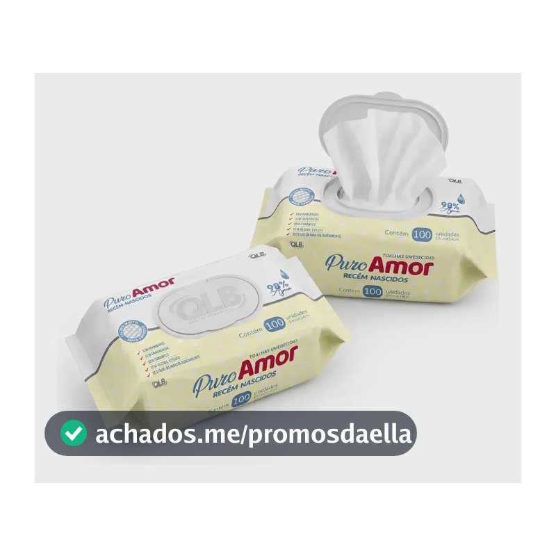 Kit 2 Lenços Umedecidos Puro Amor Rn C/100 Cada Flip Top