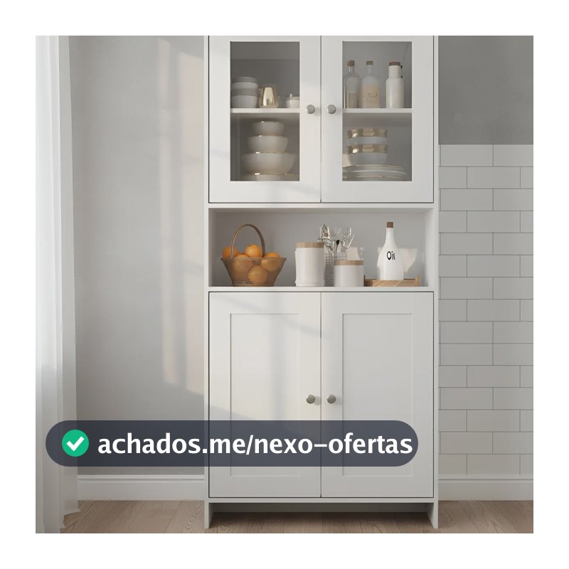 Armário de Cozinha Decibal para Organizar com 4 Portas e Vidro 84cm Branco