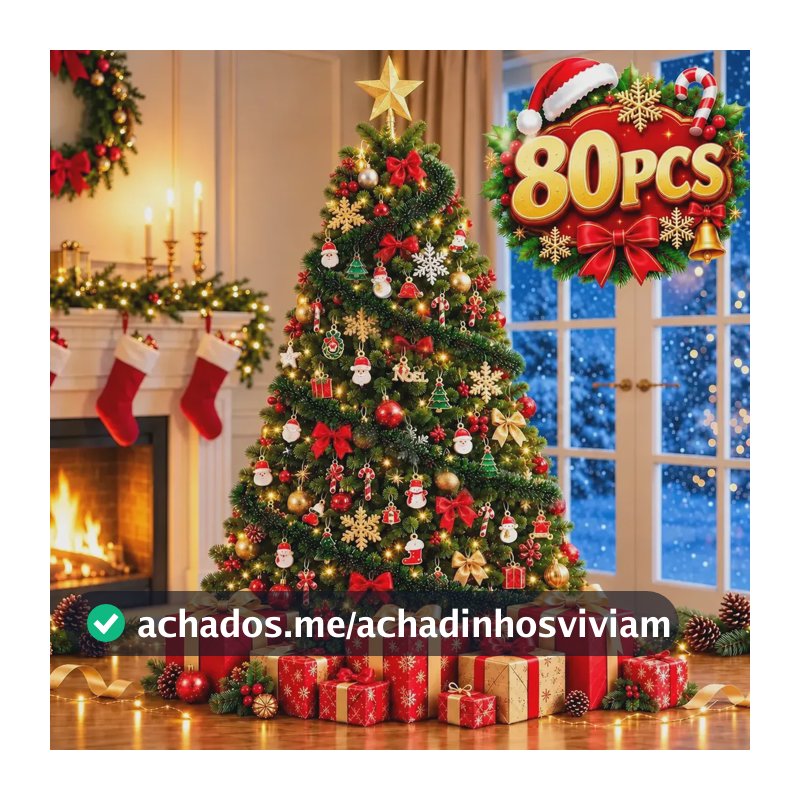 Árvore de Natal Verde de 60 cm Completa para Mesa com 81 Enfeites