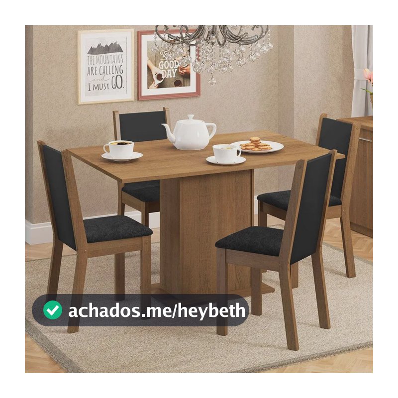 Sala De Jantar Madesa Talita Mesa Tampo Madeira 4 Cadeiras Cor Rustic/Preto/Oxford Desenho do tecido das cadeiras Liso