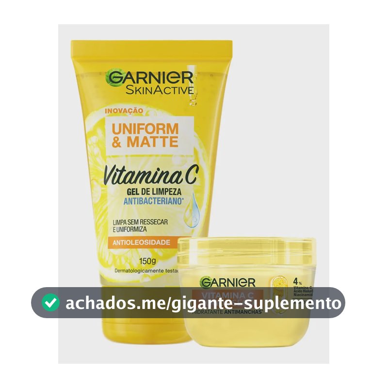 Kit Skincare Gel de Limpeza e Hidratante com Vitamina C, Ação Antioleosidade e Uniformizadora, Pele Iluminada e Hidratada, Uniform & Matte Garnier 150g