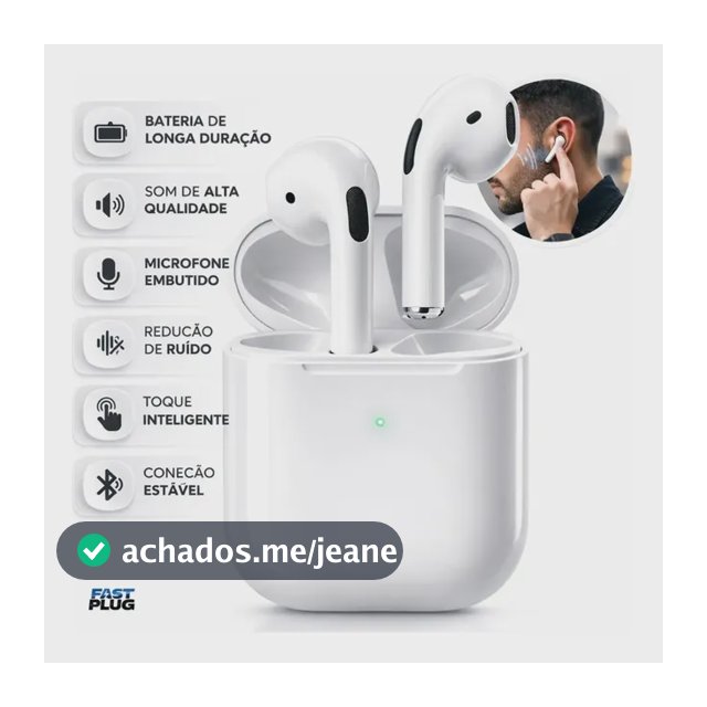 Fone De Ouvido Bluetooth Bateria de Longa Duração Pro 4 Branco Conecta Rápido Fast Plug Com Case Carregador E Microfone