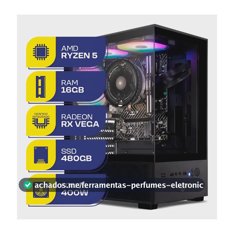 Pc Gamer Mcl, Amd Ryzen 5 3400g, 16gb Ddr4, Ssd 480gb 480 Gb 16 Gb Amd Rx Vega 11 Graphics