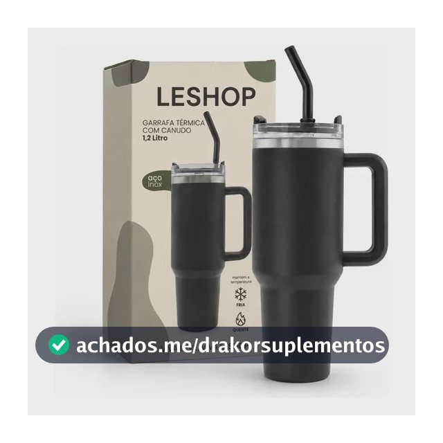 Copo Térmico 1,2l Inoxidável Tampa Canudo Inox Rosa - Leshop Preto Liso