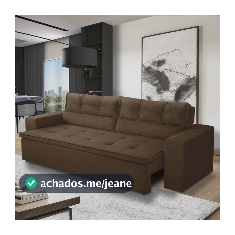 Sofá Retrátil e Reclinável 3 Lugares com Molas 1,80m Vegas Suede Marrom Adonai Estofado