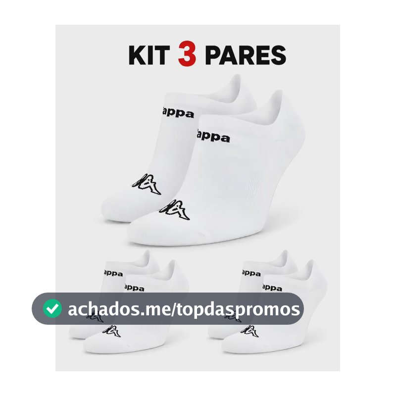 Kit 3 Pares Meias Kappa Sapatilha Soquete Invisível Original Branco 38-43