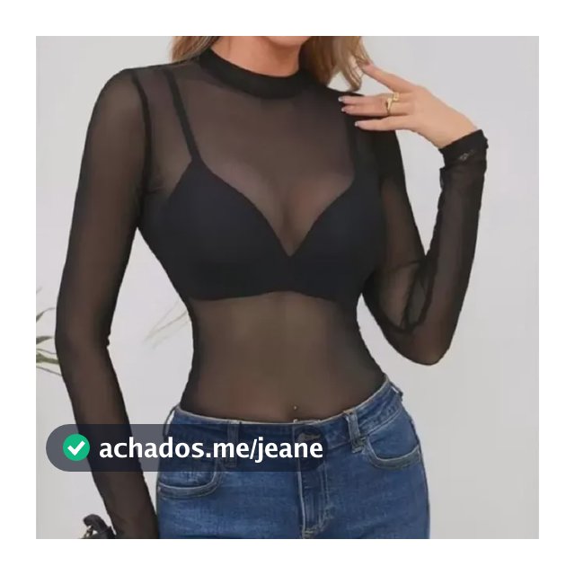 Blusa Tule Gola Alta Manga Longa Renda Blogueiras