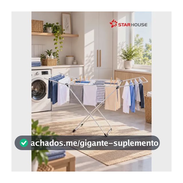 Varal De Roupa de Chão Slim Reforçado Com Abas Dobrável Retrátil StarHouse