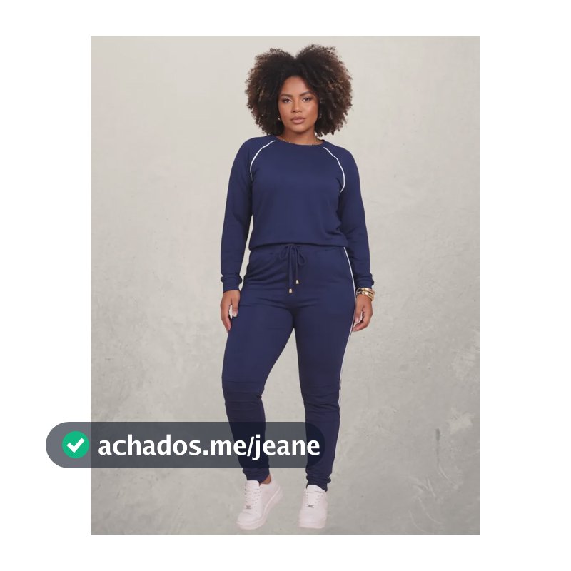 Conjunto Moletinho Feminino Plus Size Calça E Blusa Frio G2 Azul-marinho