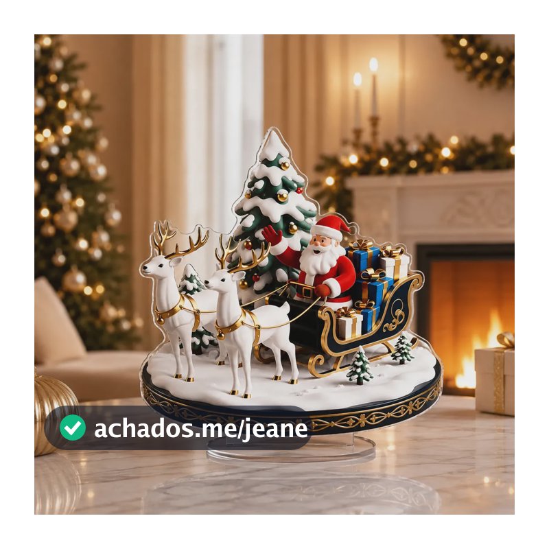 Presépio de Natal em Acrílico de 20 cm, Decoração de Mesa com Papai Noel e Trenó para Casa