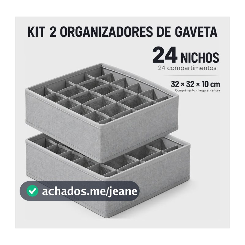 Kit 2 Organizadores de Gaveta 24 Nichos Colmeia Dobrável para Meias Cuecas Calcinhas Lingeries Roupas Íntimas Organizador Multiuso Compacto Premium
