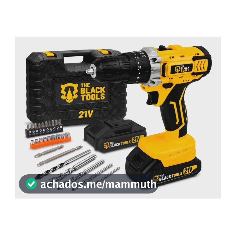 Furadeira E Parafusadeira De Impacto 2 Baterias 2000mah 21v 3/8 Tb-21pkx The Black Tools Com Maleta E Acessorios