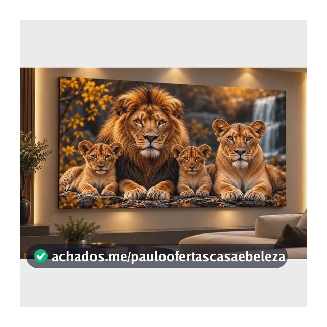 Quadro Decorativo Família De Leões Filhotes Paisagem Grande Luxo
