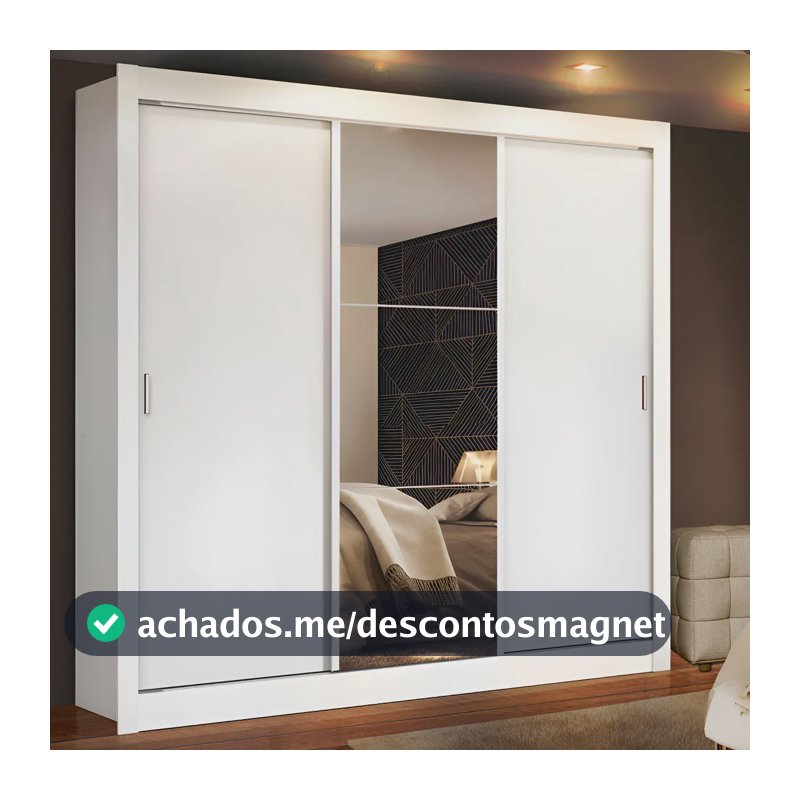 Guarda Roupa Casal Madesa Mônaco 3 Portas Correr Espelho Cor Branco 1093D81E