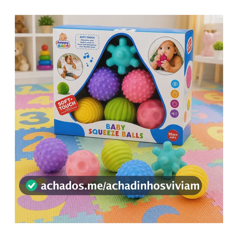 Kit 6 Bolas Tátil Bebê Sensorial Mordedor Montessori