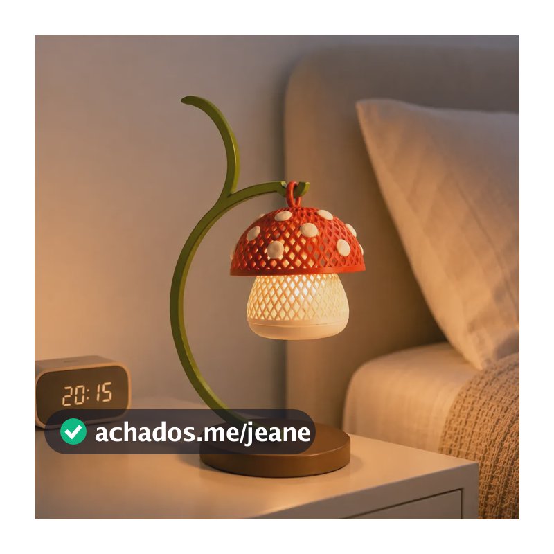 Luminária Abajur Cogumelo Aesthetic Decoração Pinterest  Led Verde Vermelho Vela Led