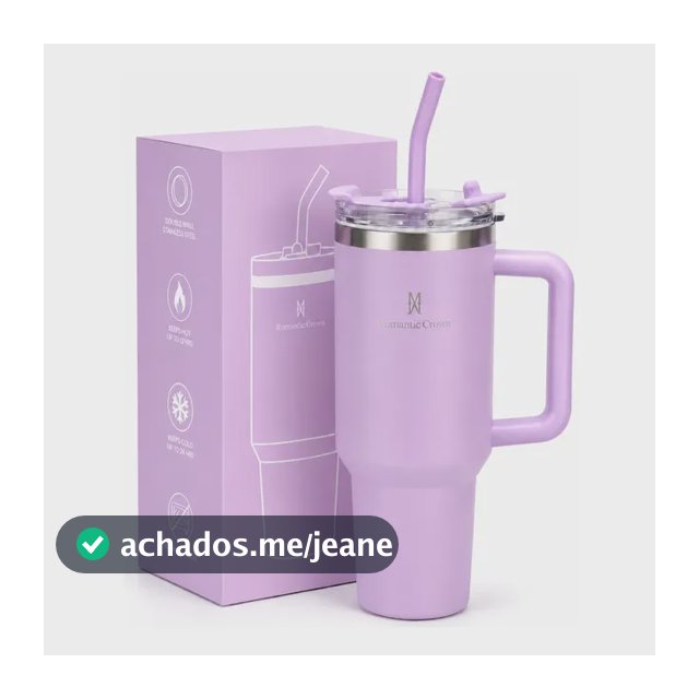 Copo Térmico Gigante 1,2l Inox Com Tampa Inox Canudo Escova Roxo Claro Cor Pura / Material Fosco