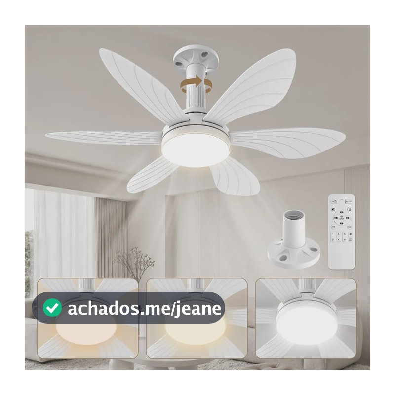 Ventilador de Teto FANSVENTO com Controle Remoto e Luz, 6 Pás e 6 Velocidades
