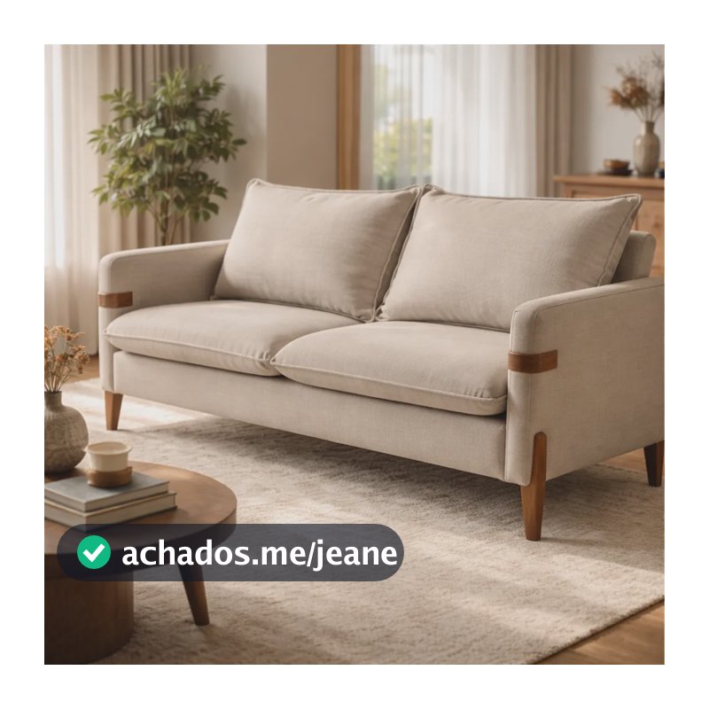 Sofá Living Lyon Estofados Retrô 140mt 3lug Linho Luxo Madei Bege Linho Bege
