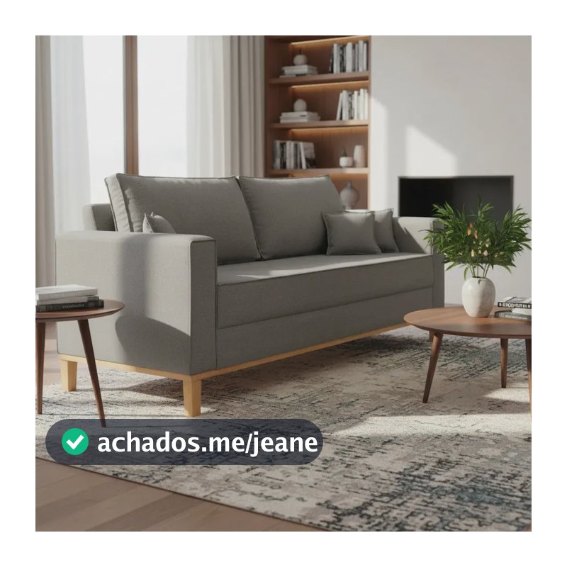 Sofá 3 Lugares Beny de Linho Grafite – 180cm, com Pés de Madeira para Sala