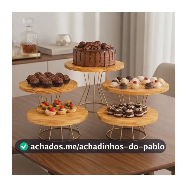 Kit Boleira Suporte Mesa 5 Peças Ferro E Madeira Dourado Festa Bolos