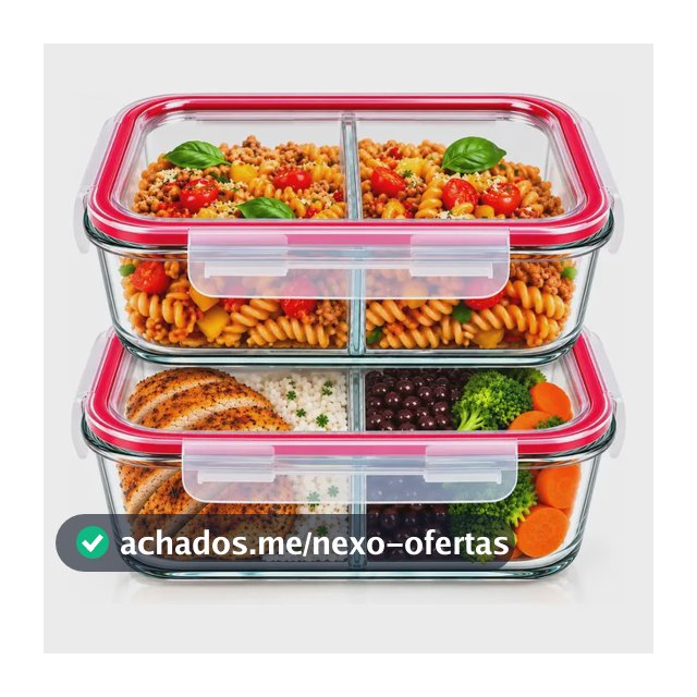 Pote Hermético Vidro 1040ml Com Divisória Marmita Retangular Transparente