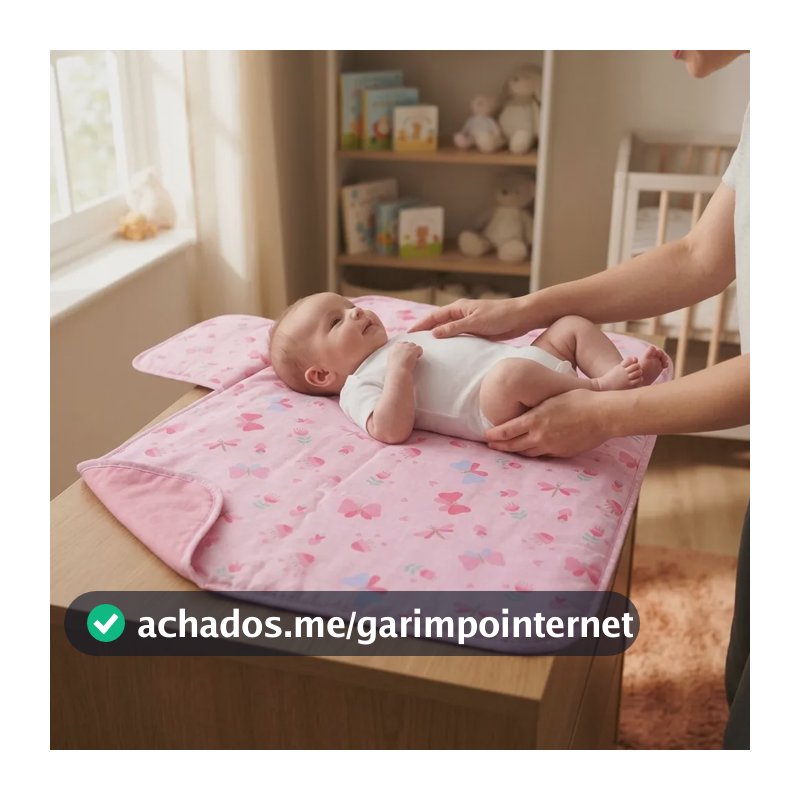Trocador De Fralda Portátil Impermeável Bebê Enxoval 47x67cm Borboleta Rosa