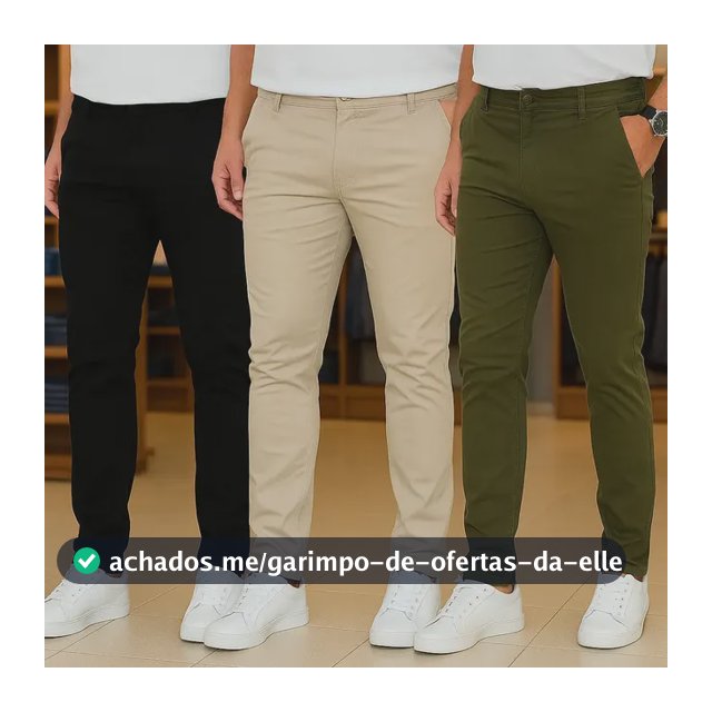Kit 3 Calças Masculinas Social Alfaiataria Sarja Lycra Chino