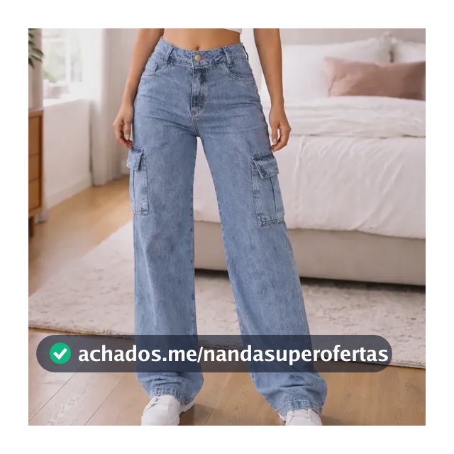 Calça Cargo Feminina Wide Leg Cintura Alta Jeans  Stillger
