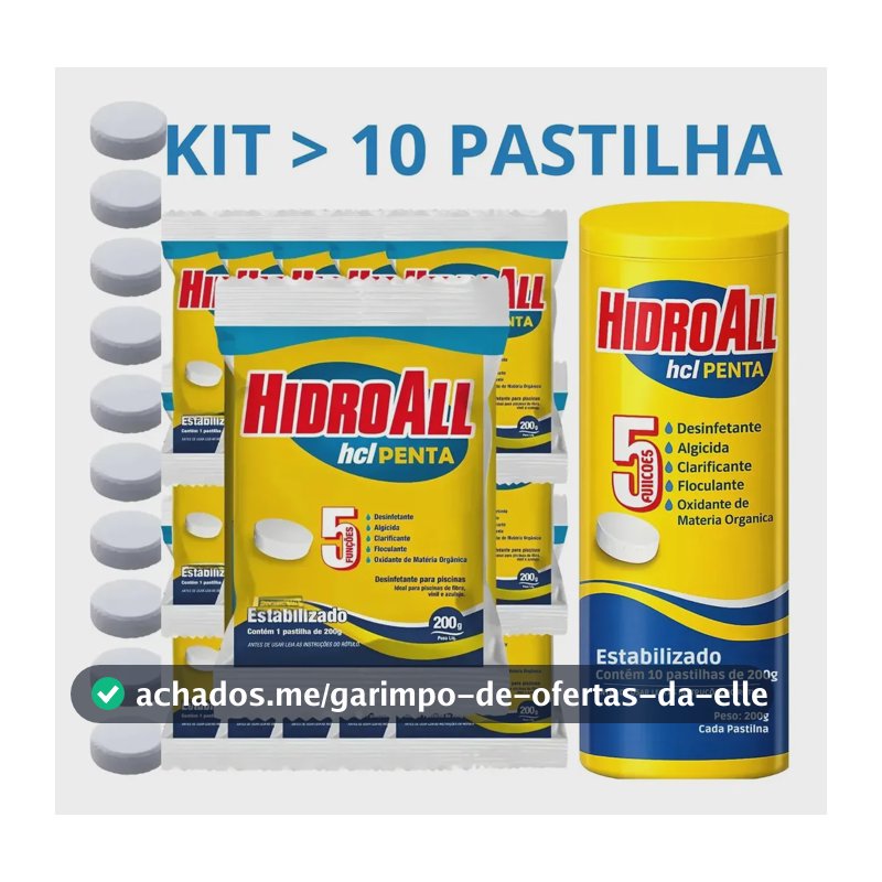 Kit 10 Tabletes Pastilha Penta 5x1 Hidroall 200gr Piscina