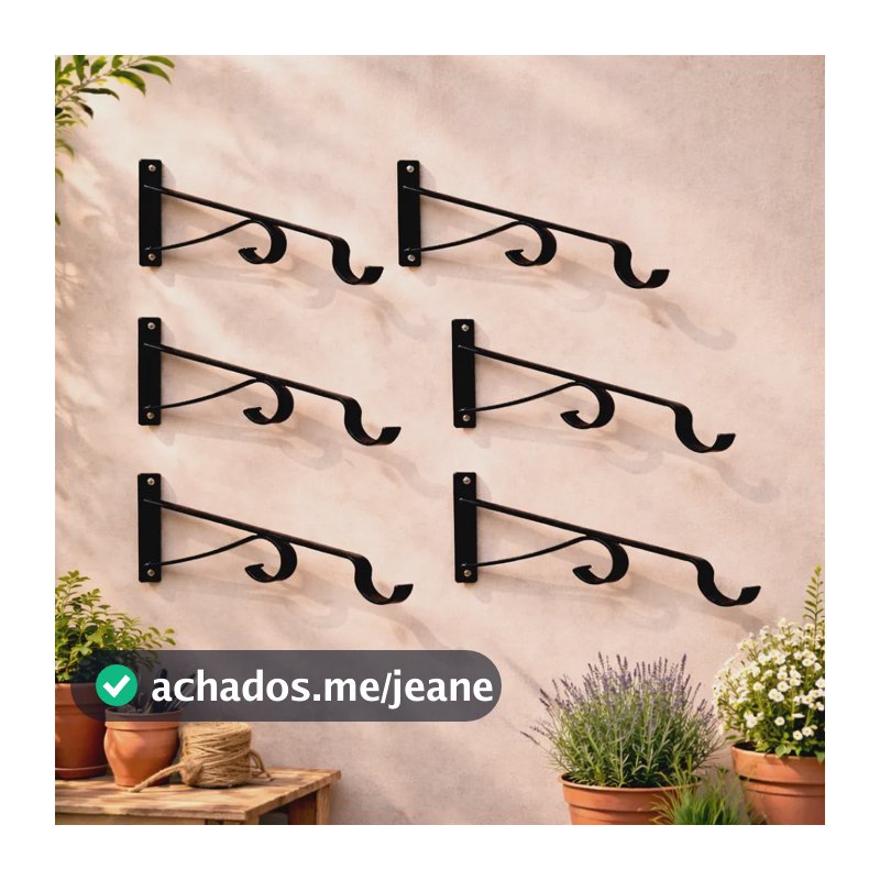Kit 6 Suportes Gancho Pendurar Vasos Colocar Planta Suspensa Preto Fosco