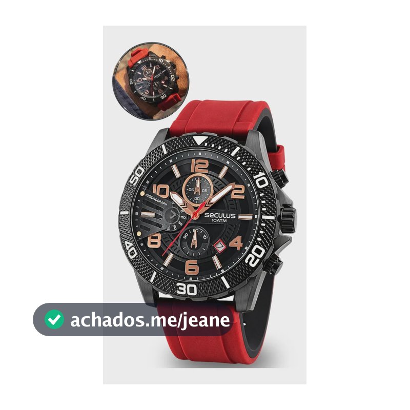 Relógio Seculus Masculino Cronógrafo Esportivo Analógico Quartzo Confortável Pulseira Vermelha Silicone Prova D'água 100 Metros