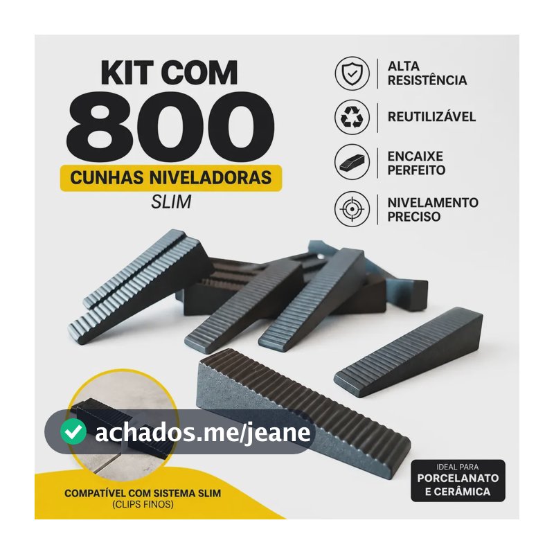 Kit 800 Cunhas Niveladora Slim Para Porcelanato Reutilizável Preto
