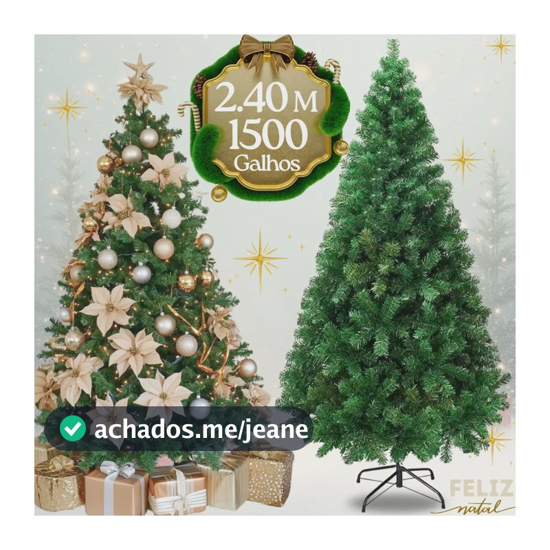 Árvore De Natal Luxo Premium 240cm Com 1500 Galhos Pinheiro Verde Pé De Ferro D'presentes