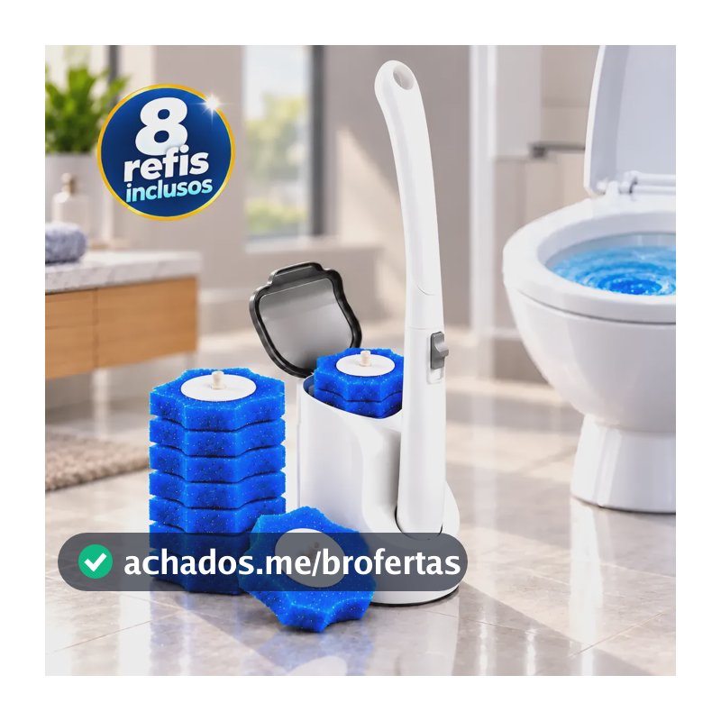 Escova Sanitária Descartável Limpador Vaso + 8 Refis Esponja Branco