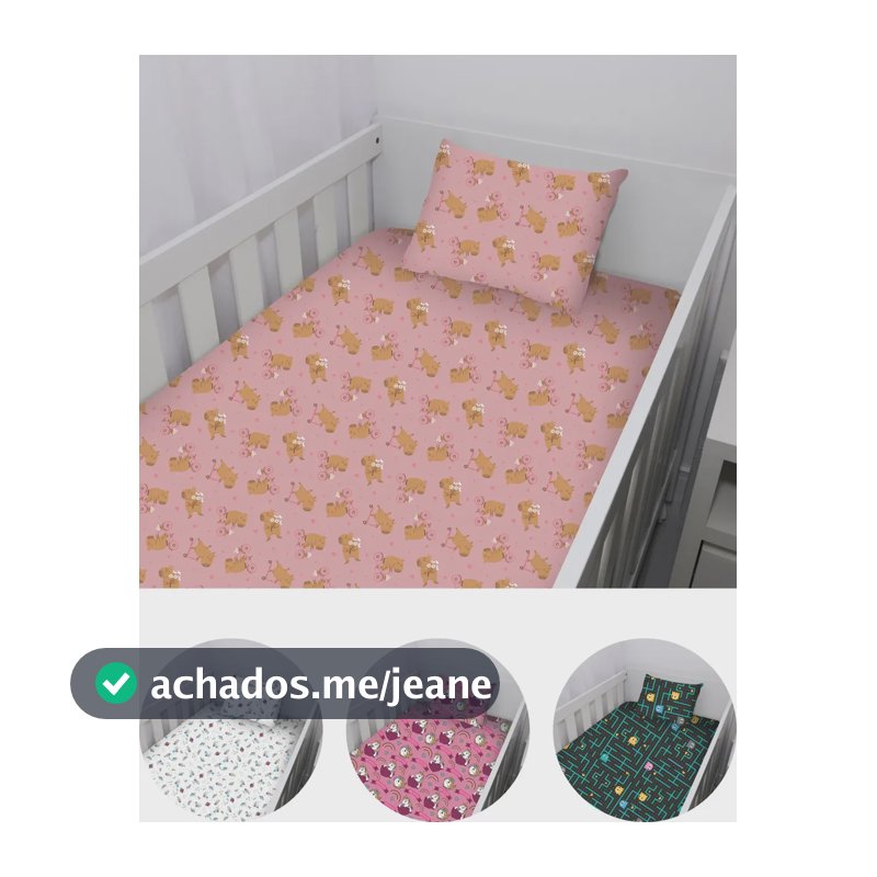 Jogo de Berço Americano Lençol Fronha Roupa Cama Kit 2 Peças Infantil Em Malha Antialérgico Menina Feminino Elástico Capivara - 70% Algodão 30% Poliéster - 70 Cm X 1,30 Cm X 12 Cm - Renova Enxovais