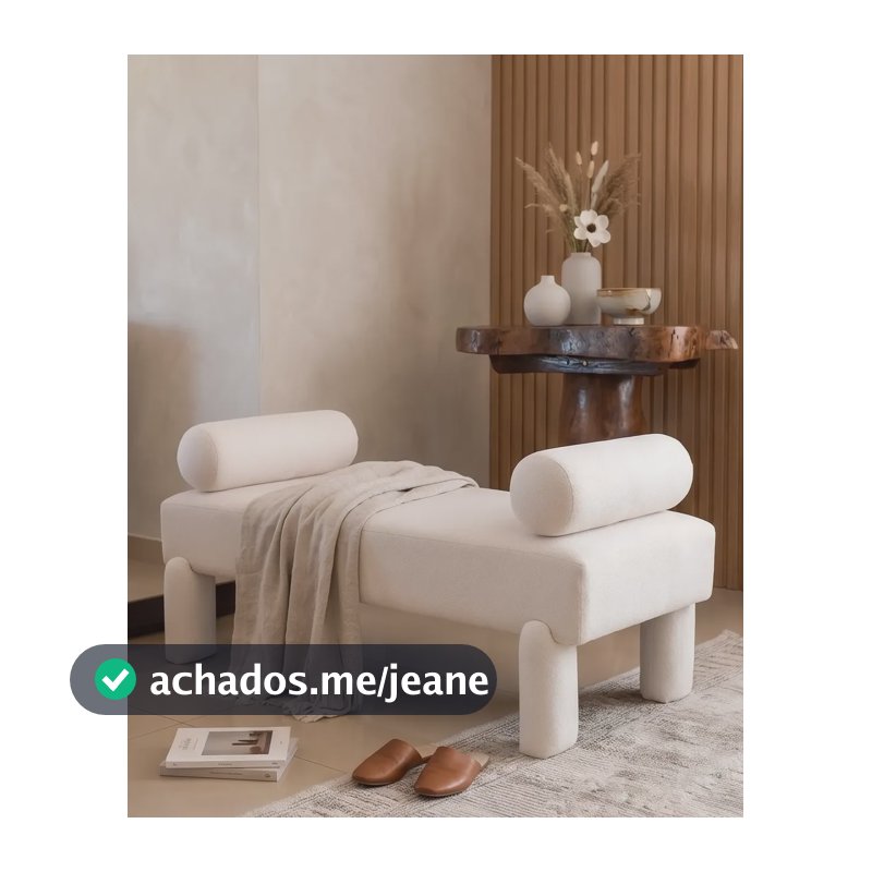 Banco Recamier Pé De Cama 120cm Bouclé Tendência Minimalista Madeira Branco