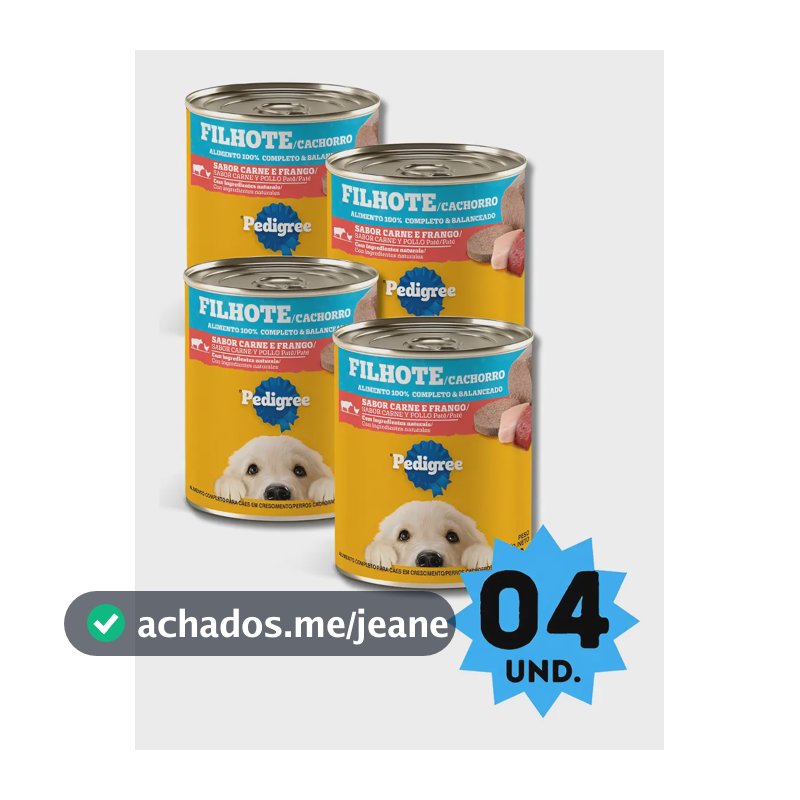 Kit 4 Latas Pedigree Patê Cães Filhotes Carne E Frango 280g