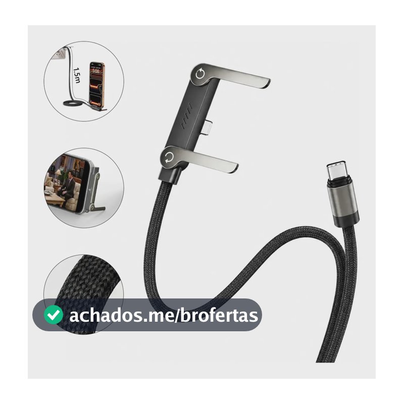 Cabo Carregador Invisível 2 Em 1 Tipo-c 240w Super Rápido Preto
