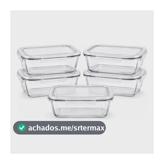 Kit 5 Potes Herméticos Vidro Transparente Retangular 1040ml Marmita Micro-ondas Cozinha