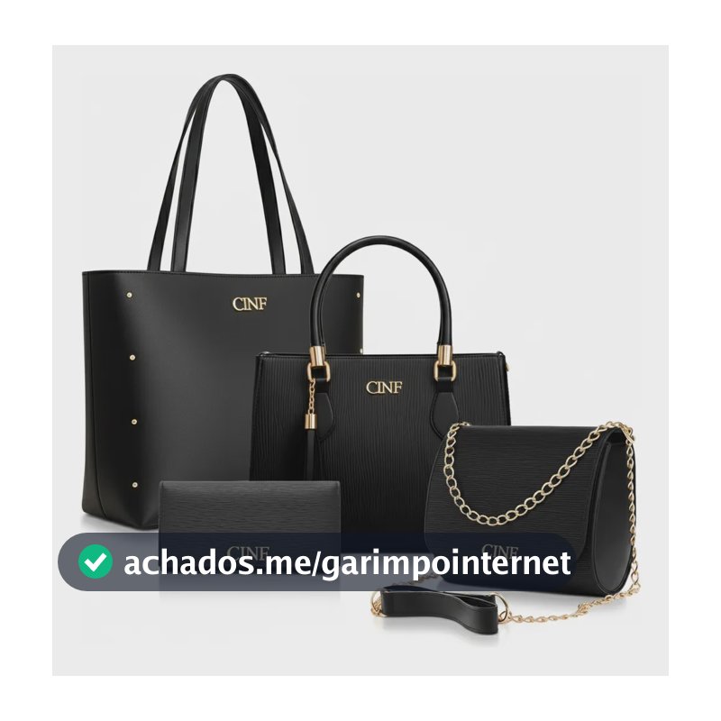 Kit Bolsas Feminina Sacola Transversal Tira Colo Carteira Cor Preta