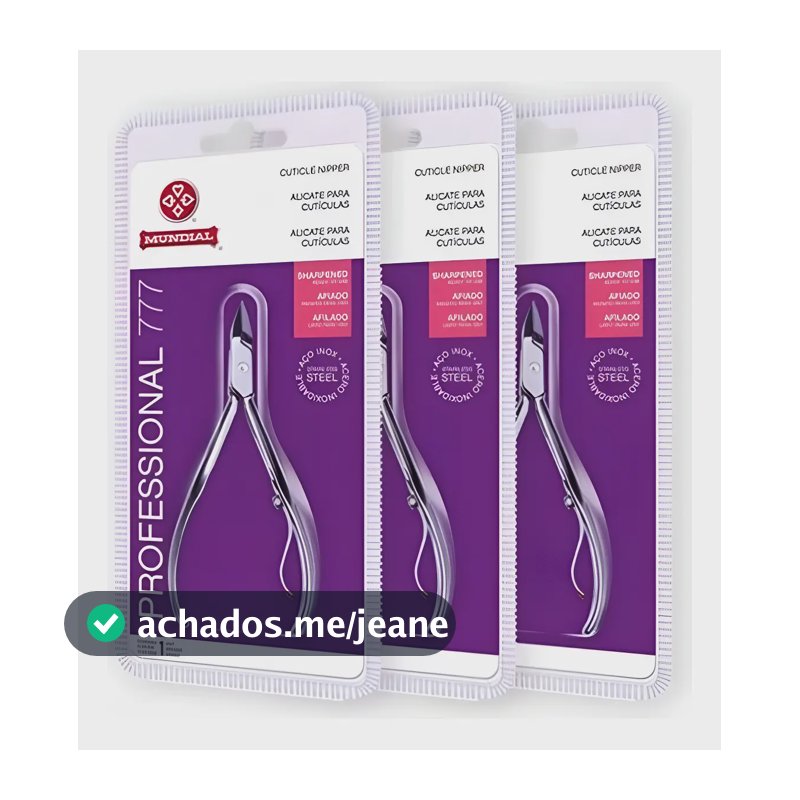 Kit 3 Alicates Inox Cutícula Afiado 777 Profissional Mundial Azul-aço