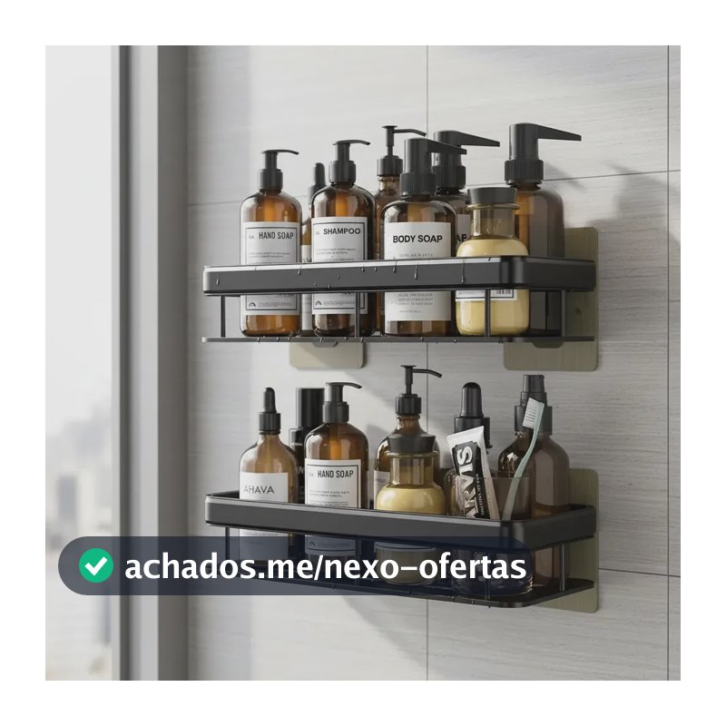 Kit 2 Suporte Shampoo Sabonete Banheiro Adesivo Parede Luxo Preto