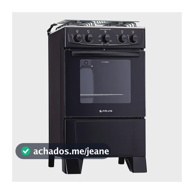 Fogão 4 Bocas Atlas Coliseum Plus Preto A Gás com Mesa de Inox e Forno de 50 Litros Acendimento Manual