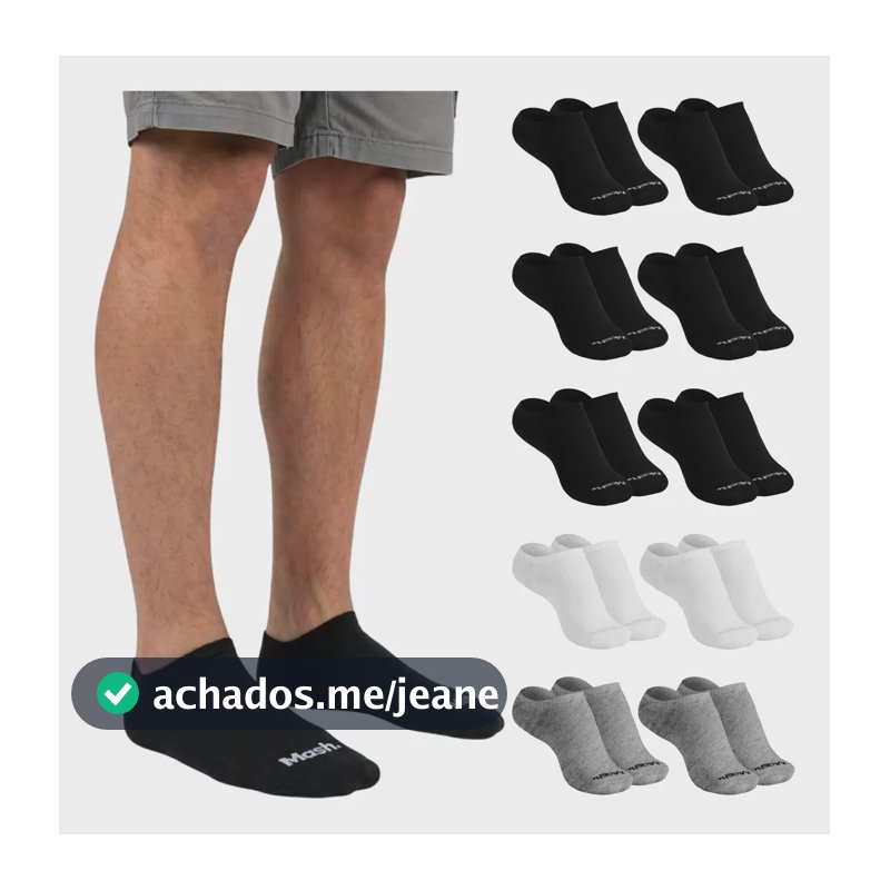 Kit 10 Pares Meia Invisível Soquete Algodão Confortável Mash G ( 39 A 44 ) 6 Preto - 2 Cinza - 2 Branco Meia Invisível Meia Cano... Meia Masculina Meia Feminina Meia Algodão