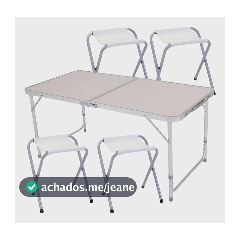Mesa Dobrável Portátil Alumínio 120x60cm 4 Banquetas Zelt