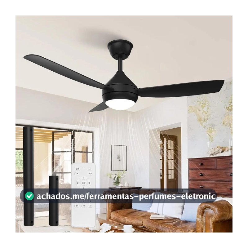 Ventilador de Teto FANSVENTO Moderno de 42" Com Luz LED, Silencioso e Controle Remoto