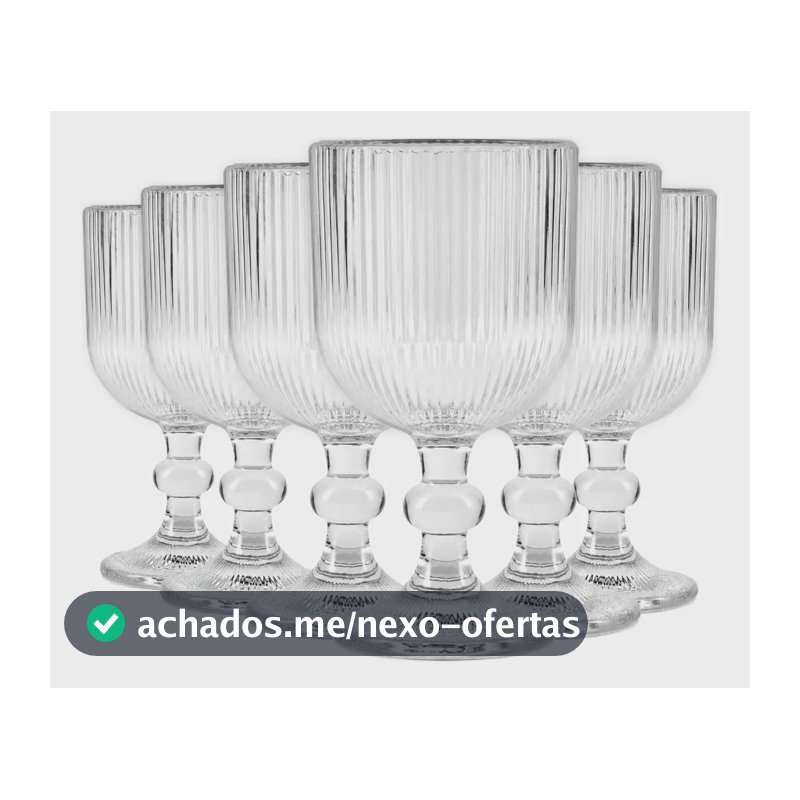 Jogo Com 6 Taças De Vidro 360ml Canelado Drinks Suco Água
