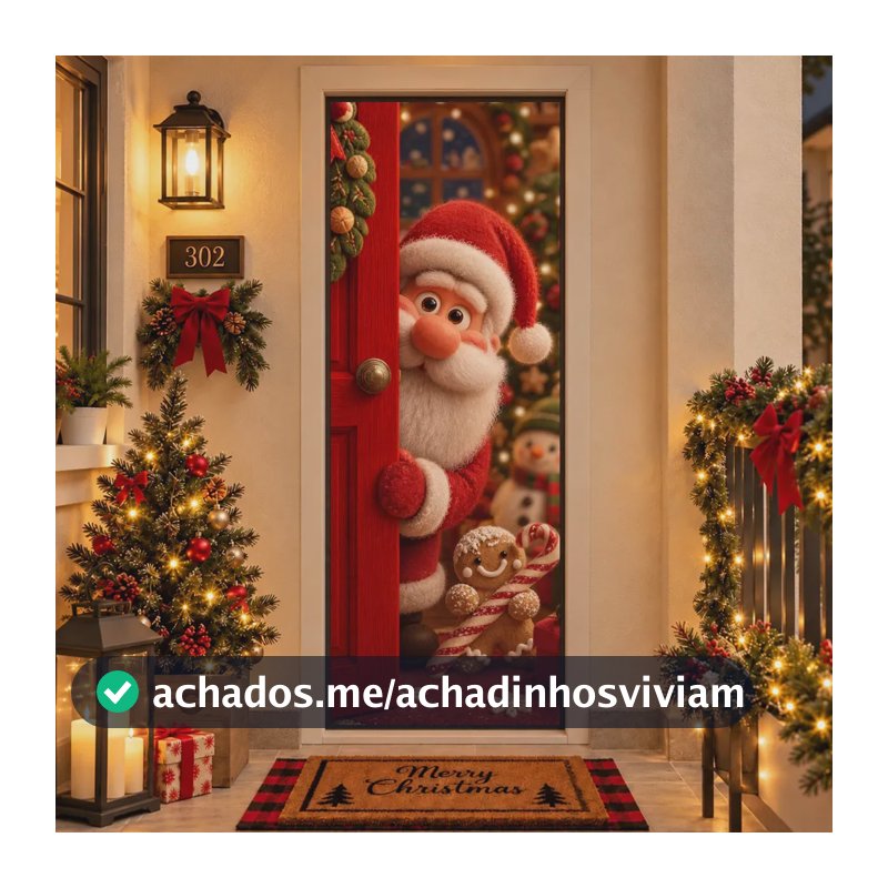 Capa de Porta Natal Papai Noel e Biscoito de Natal Enfeite de Porta de Entrada Decoração Casa Capa Em Tecido Elástico 0,80x2,10m