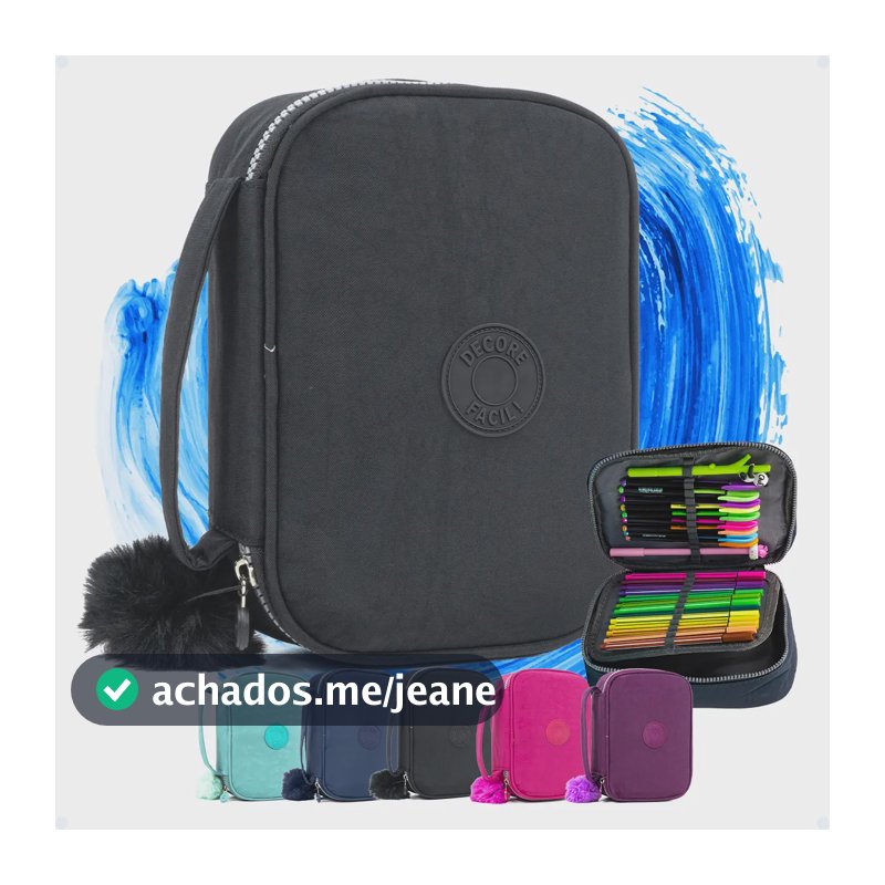 Estojo Box Organizador Escolar Com Divisórias Multifuncional 24 Elásticos Lápis Caneta 100 Pens Masculino Feminino Decore Fácil ! Preto